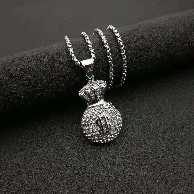 Hot Selling Tarnish Free 18K Gold Plated Hip Hop Style Charms Stainless Steel Cubic Zircon Money Bag Pendant for DIY Necklace