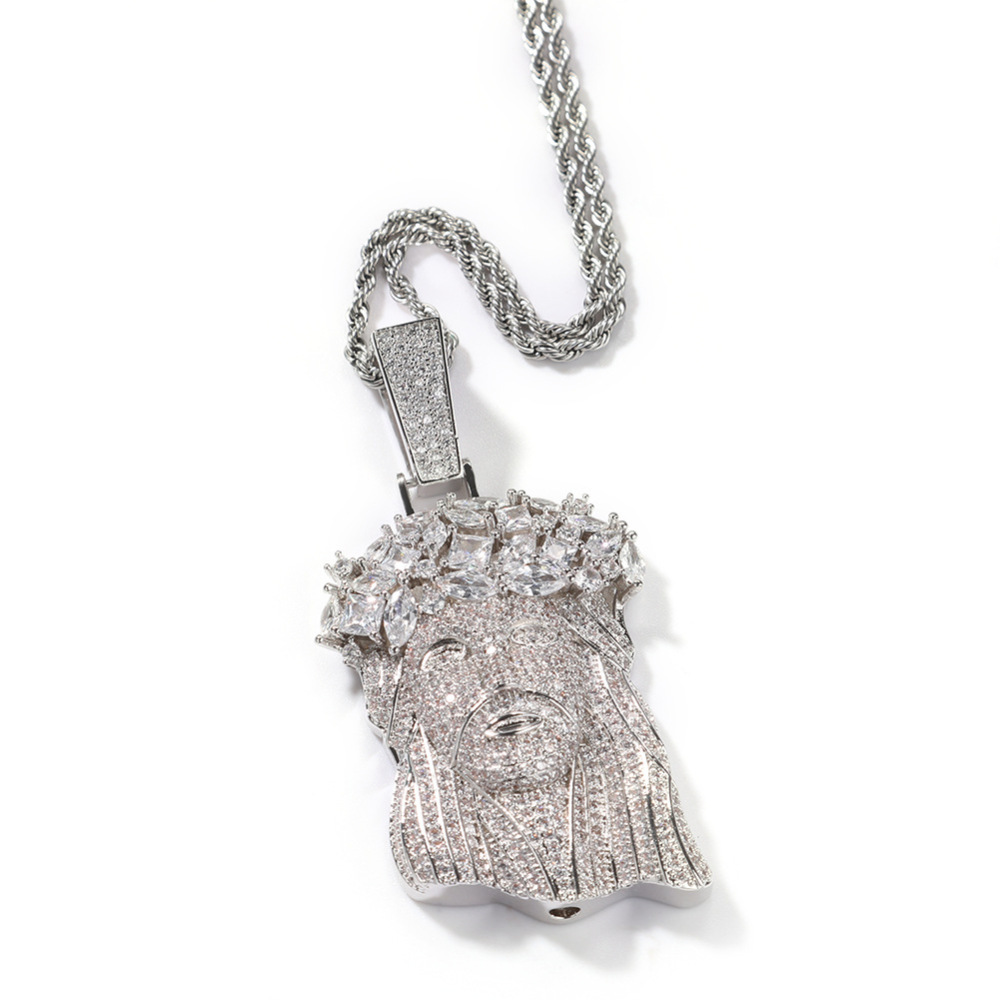 Iced Out Hip Hop Jewelry Big Size 18K Gold Plated Brass AAAAA CZ Diamond Jesus Pendant Necklace With  Rope Cain for Men