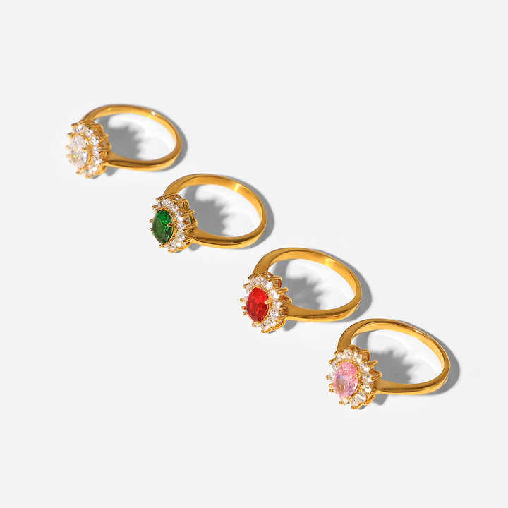 New Arrival Trendy Jewelry 18K Gold Plated Stainless Steel Shiny Gemstone Ring for Women