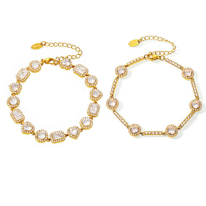 IVIAPRO Elegant Stainless Steel Tarnish Free Jewelry 18K Gold Plated Shining Heart Cubic Zircon Tennis Chain Bracelets for Women