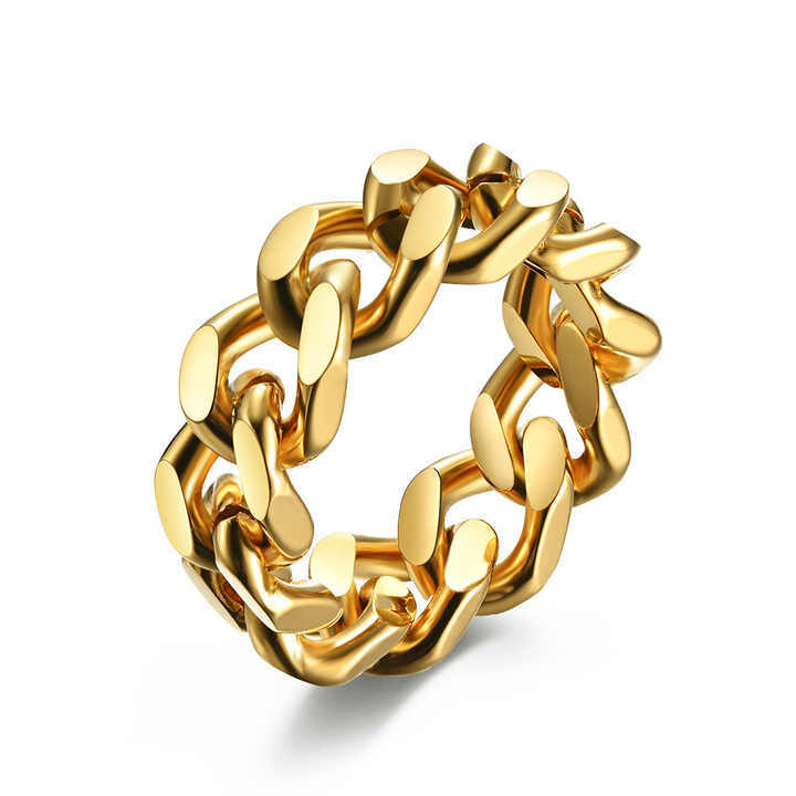 New Arrival High End 18K Gold Plated Cuban Chain Rings Stainless Steel Jewelry