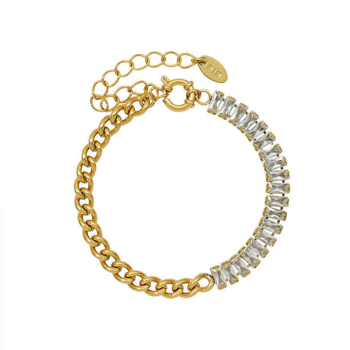 IVIAPRO New Arrival Fashion Jewelry Stainless Steel Gold Plated Zircon Pave Link Chain Mixed Bracelets for Women