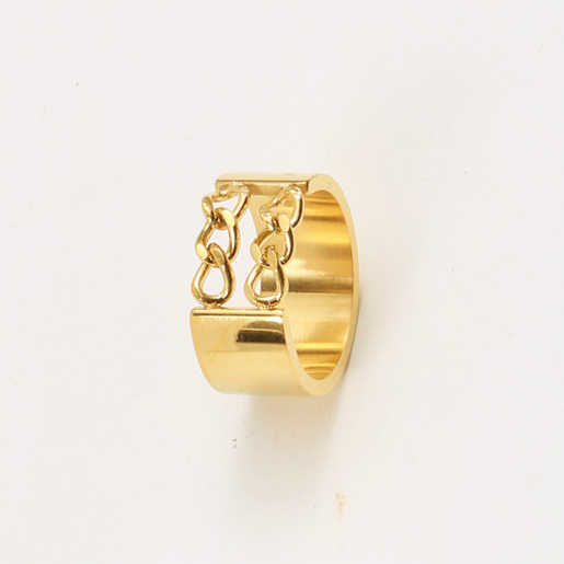 VIAPRO Men Women Jewelry Gift Wholesale Tarnish Free and Waterproof Double Chain Geometric 18K Gold Plated Stainless Steel Rings
