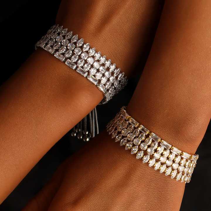 New 18K Gold Plated Non-Tarnish Jewelry Shining Cubic Zircon Adjustable Stainless Steel Tennis Chain Bracelets for Women Party