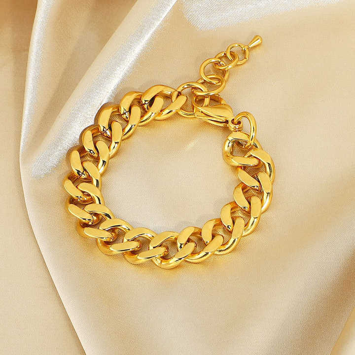 VIAPRO Fashion Jewelry Personalized 18K Gold Plated Stainless Steel Mens Women Chain Link Chain Cuban Bracelet