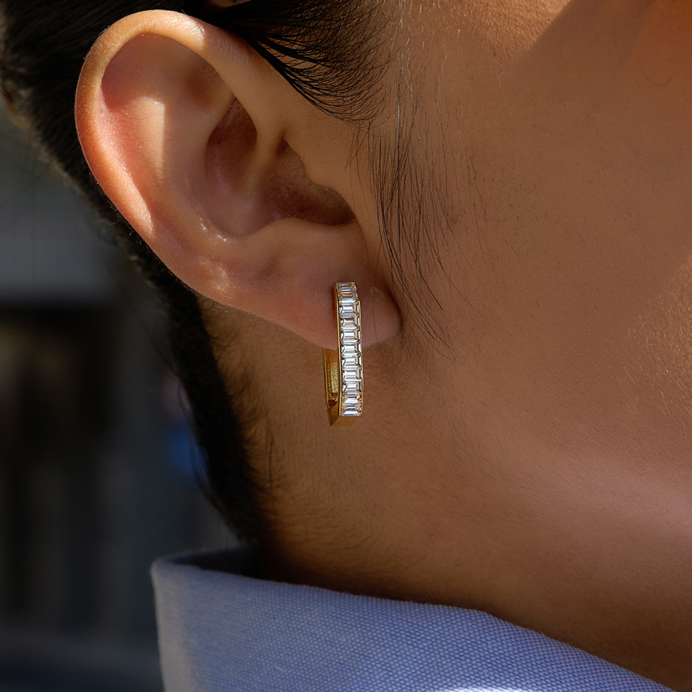 J&D Classic U Shape CZ Earring 18K Gold Plated Stainless Steel Trendy White Cubic Zirconia Hoop Earrings