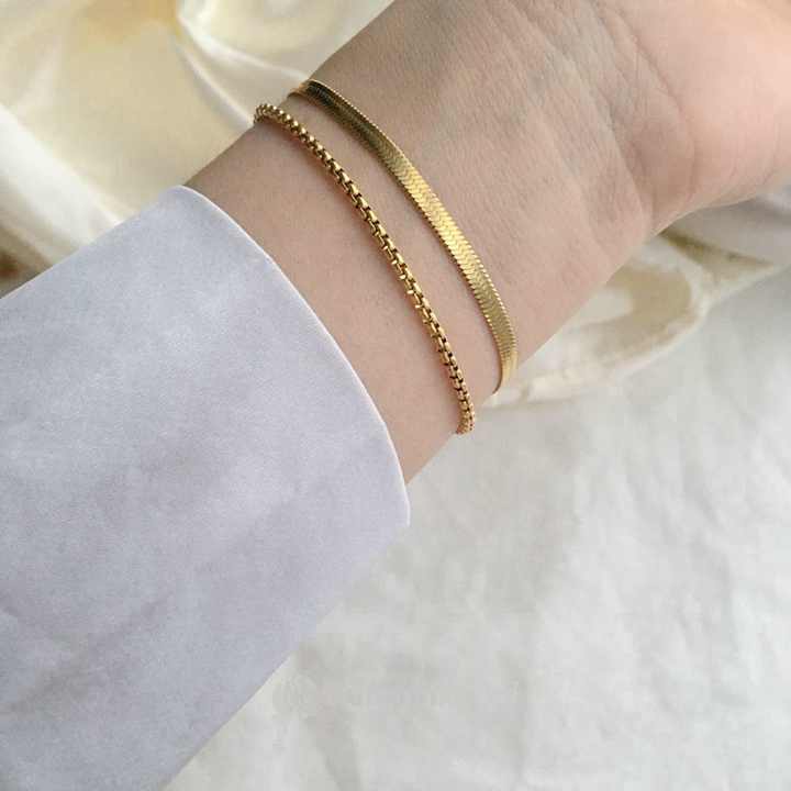 Wholesale Trendy Jewelry Gold Plated Waterproof Stainless Steel Snake Chain Bracelet for Women