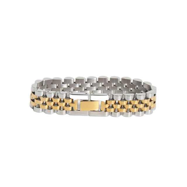 New Hot Selling Stainless Steel Gold Plated High End Trendy  2 Tones Chunky Band Bracelet