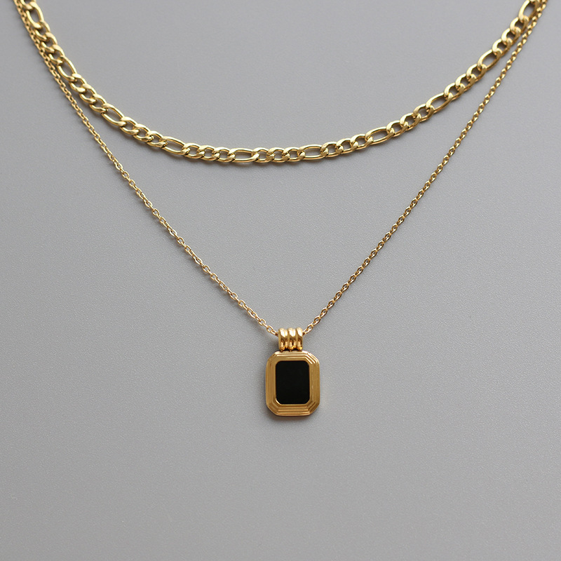 Trendy Wholesale 18K Gold Plated Water Resistant Stainless Steel Jewelry Double Layered Pendant Necklace for Women