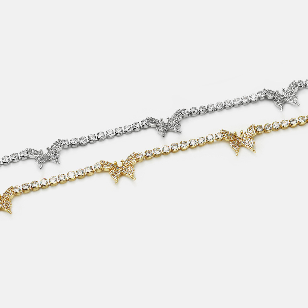 Fashion Jewelry Hot Selling 18K Gold Plated Tennis Chain Butterfly Choker Necklace for Women