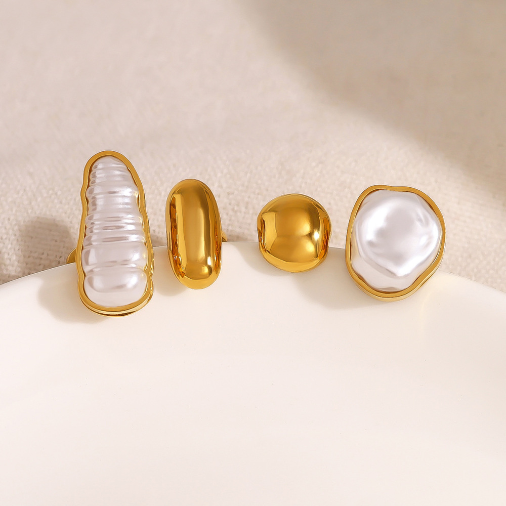 Ins Hot 18K Gold Plated Stainless Steel Irregular Pearl Ring for Women Tarnish Free Hypoallergenic Fashion Jewelry Rings Female