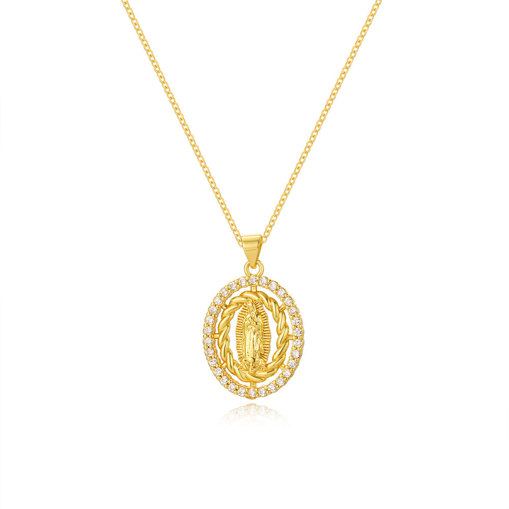 Hot Selling Religious Jewelry 18K Gold Plated Cubic Zirconia Virgin Mary Pendant Necklace Hip Hop CZ Virgin Mary Necklace