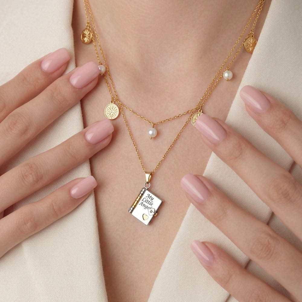 New Design Hot Seller Stainless Steel Non-tarnish Letters Customized Engraving Book Shaped Pendant Necklace for Gift