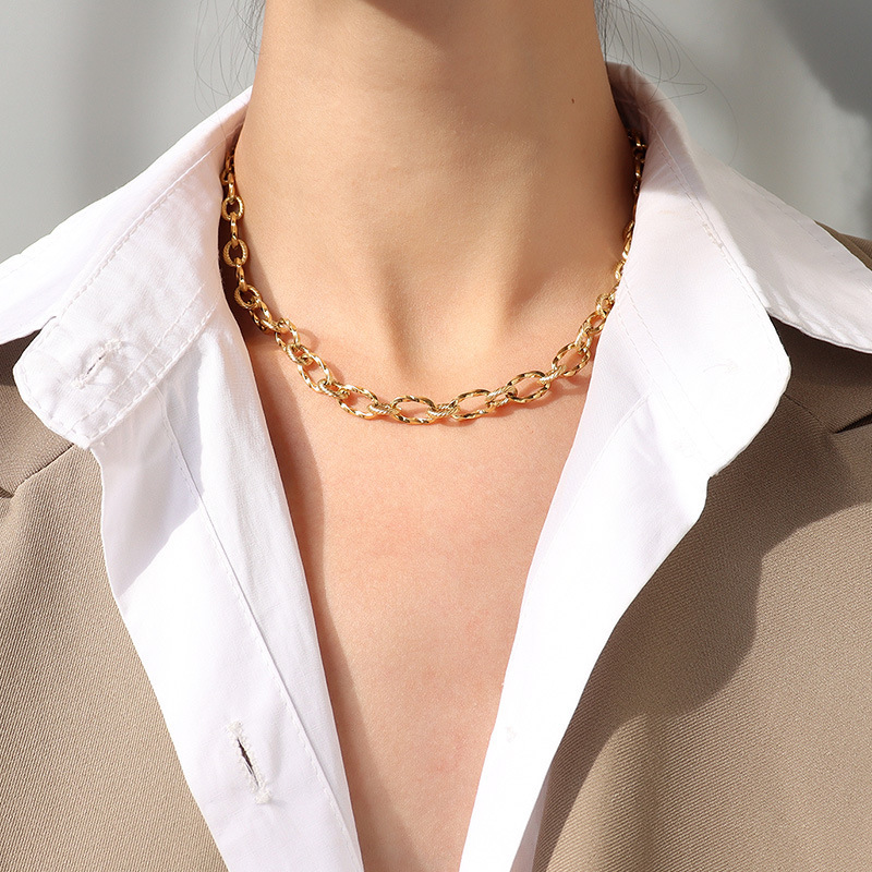 Fashion Minimalist Style Waterproof 18K Gold Plated Link Chain Necklace Stainless Steel Jewelry for Women