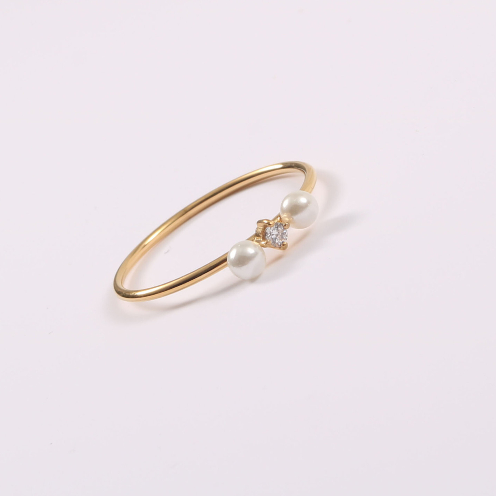 Jewelry Wholesale Trendy Stainless Steel 18K Gold Plated Pearl Rings for Women Non Tarnish Jewelry