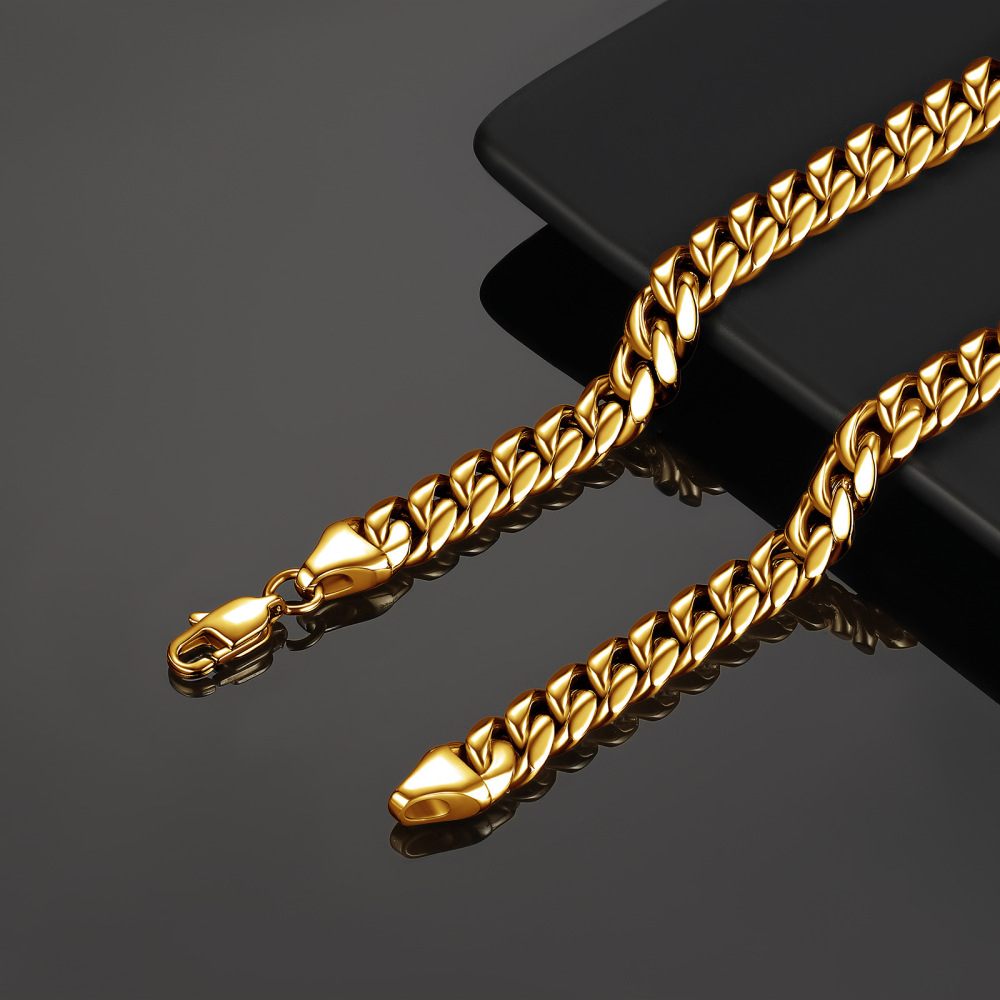 IVIAPRO Jewelry Tarnish Free Waterproof 18K Gold Plated Stainless Steel Hiphop Cuban Chain Necklace for Men and Women
