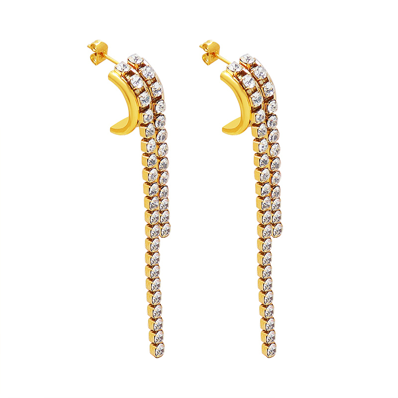 IVIAPRO Jewelry 18K Gold Plated Tarnish Free & Waterproof Long Luxury Clear Zircon Tassel Earrings Stainless Steel Jewelry