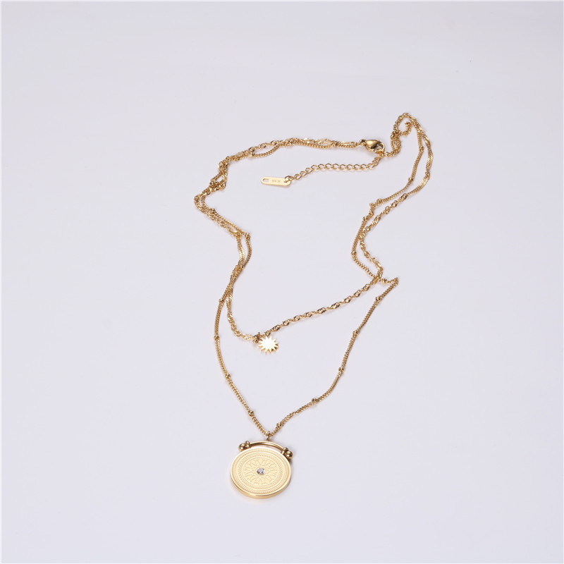 Trendy 18K PVD Gold Plated Stainless Steel Jewelry Elegant Tarnish Free Two Layers Coin Pendant Necklace for Women