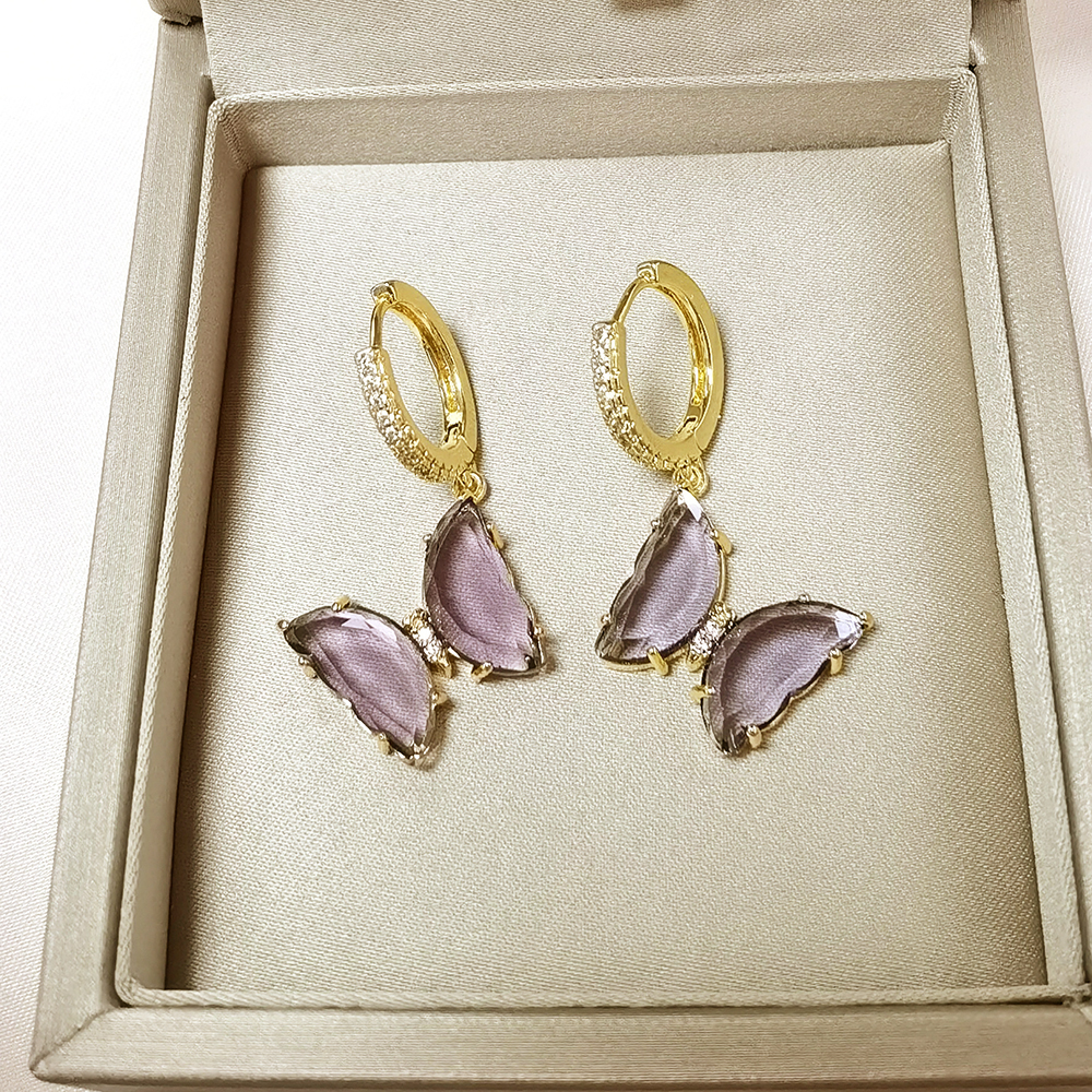 IVIAPRO Jewelry Wholesale 18K Gold Plated Beautiful CZ Butterfly Drop Earrings for Women Gifts
