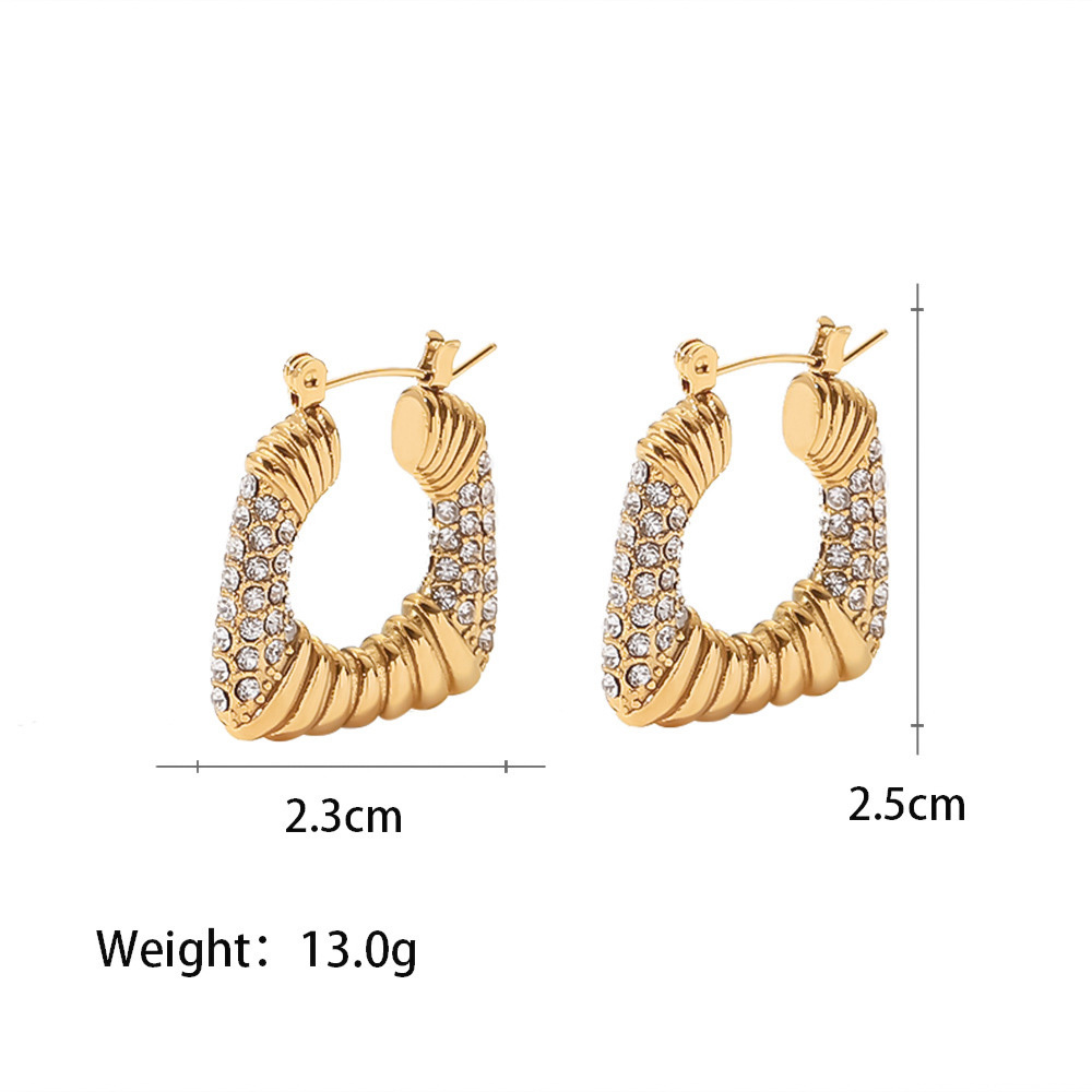 Fashion Jewelry Retro Stainless Steel 18K Gold Plated CZ Geometric Chunky Earrings for Women