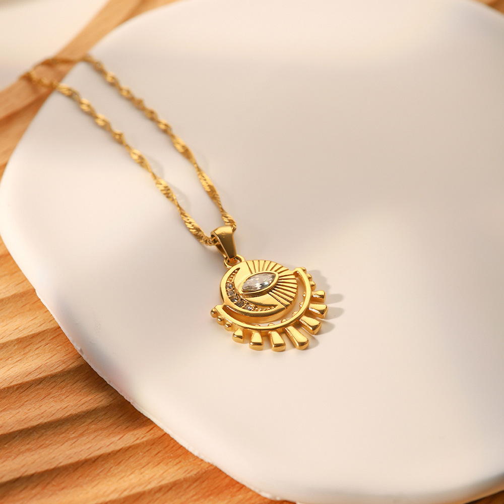 Fashion Jewelry Trendy Non-tarnish & Waterproof 18K Gold Plated Stainless Steel CZ Evil Eye Pendant Necklace