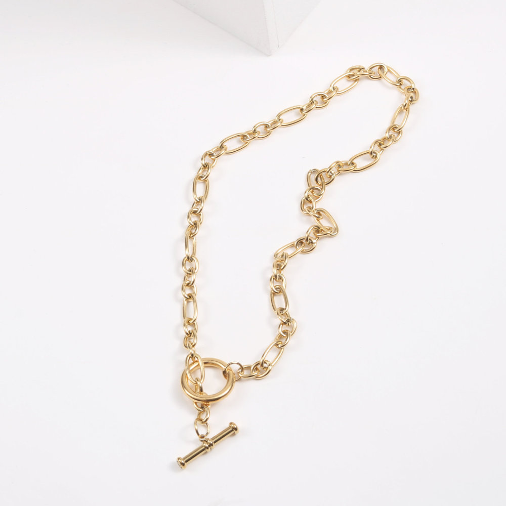 IVIAPRO Jewelry Trendy 18K Gold Plated Chunky Link Chain OT Clasp Necklace Stainless Steel Necklace