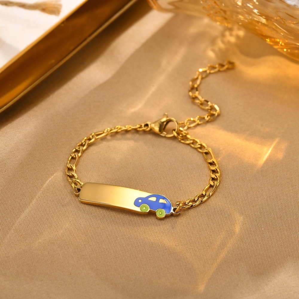 New Arrival Stainless Steel Cute Baby Jewelry Enamel Cartoon Blank Bar Personalized Letter Birthday Kids Bracelet