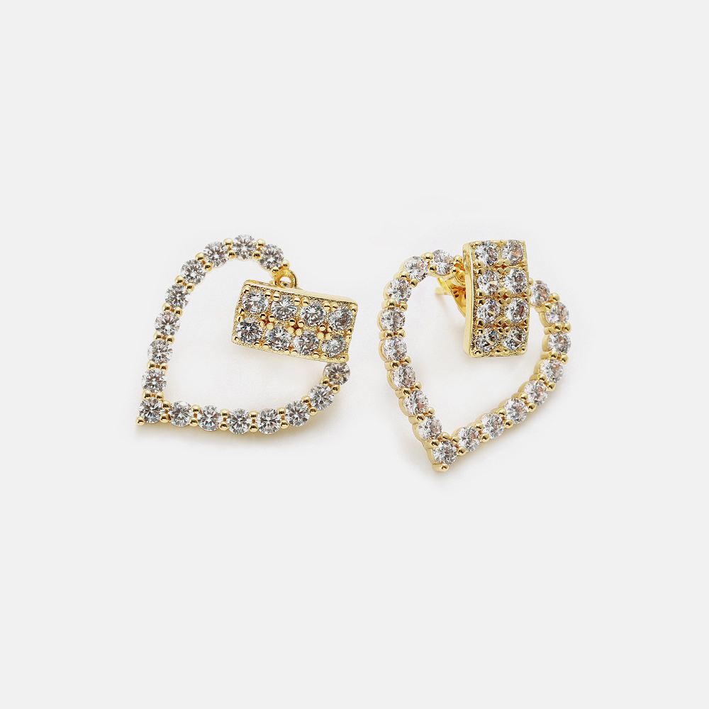 Fashion Jewelry Minimalist Style 18K Gold Plated Heart Studs CZ Earrings for Women
