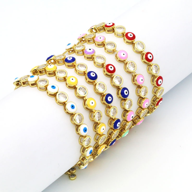 IVIAPRO Fashion Jewelry Gift 18K Gold Plated Adjustable Women Girls Cubic Zircon Oil Drip Evil Eye Bracelets