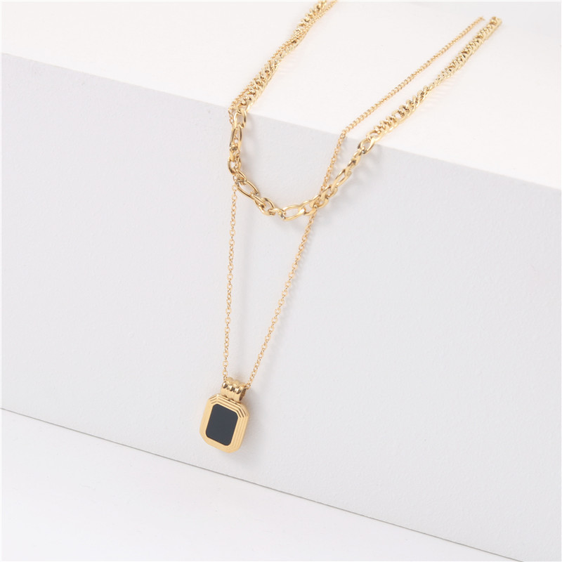 Trendy Wholesale 18K Gold Plated Water Resistant Stainless Steel Jewelry Double Layered Pendant Necklace for Women