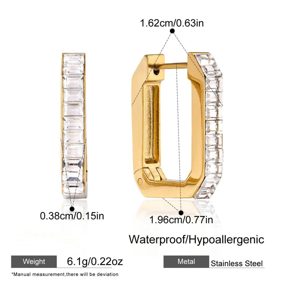 IVIAPRO Classic U Shape Stainless Steel White Cubic Zirconia Hoop Earrings
