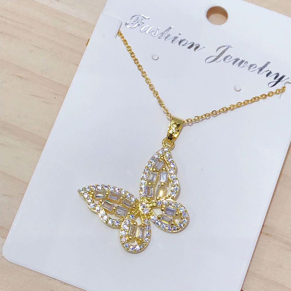 Trendy Jewelry Wholesale Fashion Gold Plated Pendant Necklace Sweet Cubic Zircon Butterfly Necklace for Girls