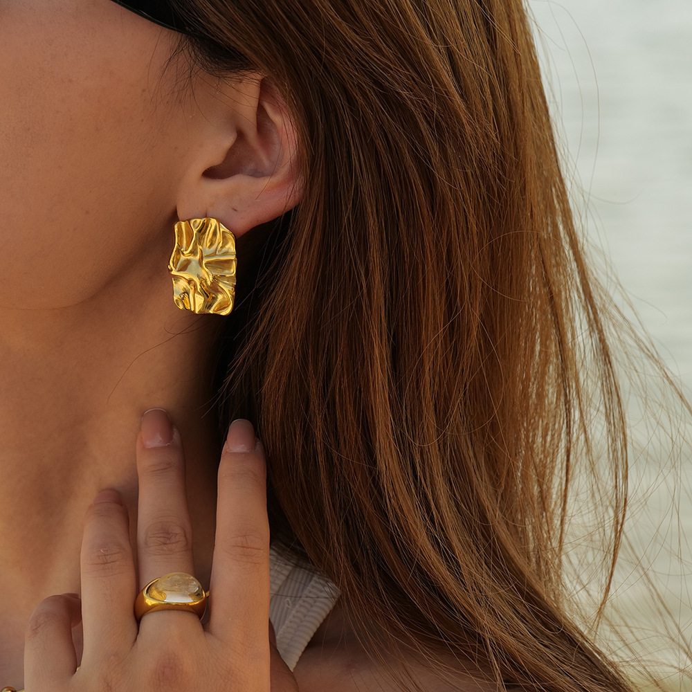 New Trendy Tarnish Free & Waterproof Stainless Steel with 18K Gold Plated Irregular Geometric Stud Earrings for Women