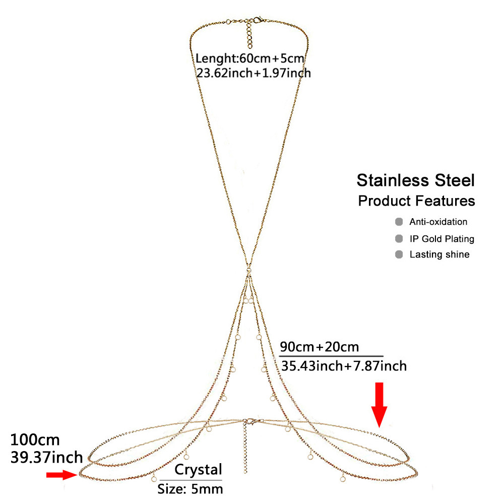 Fashion Stainless Steel 18K Gold Plated Rhinestone Women Body Chain Jewelry