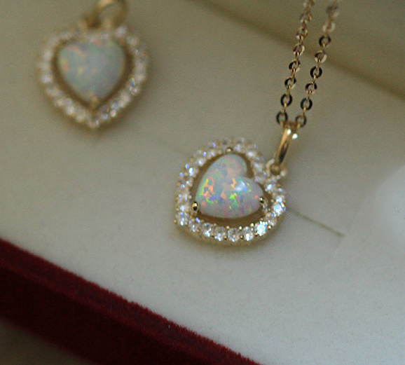 Fine Jewelry S925 Sterling Silver Cubic Zircon Heart Shape Opal Pendant Necklace for Women's Gift