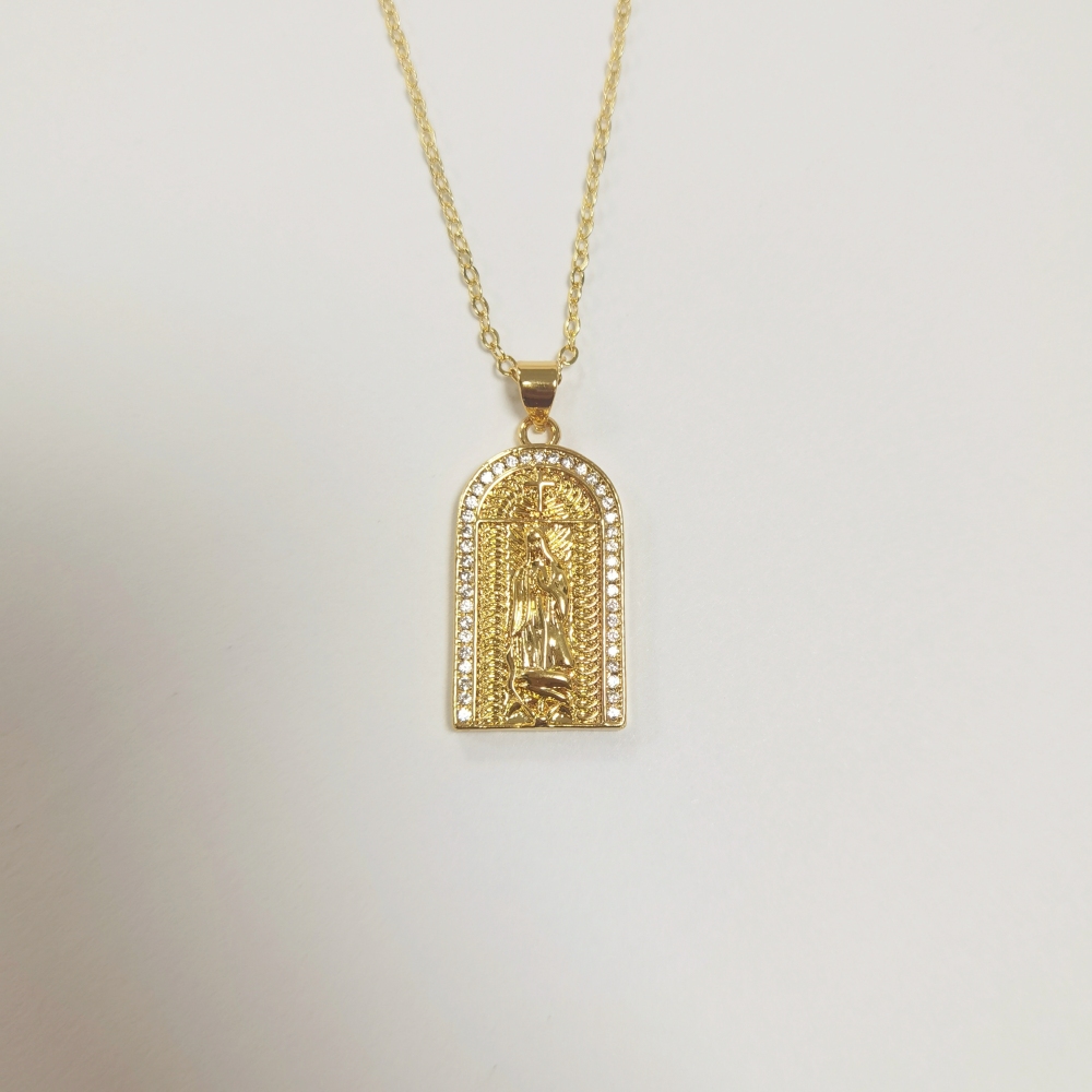 Hot Selling Religious Jewelry 18K Gold Plated Cubic Zirconia Virgin Mary Pendant Necklace Hip Hop CZ Virgin Mary Necklace