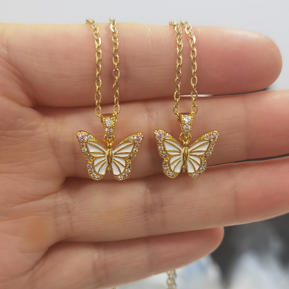 Trendy 18K Gold Plated Cute Cubic Zircon Butterfly Pendant Necklace for Women