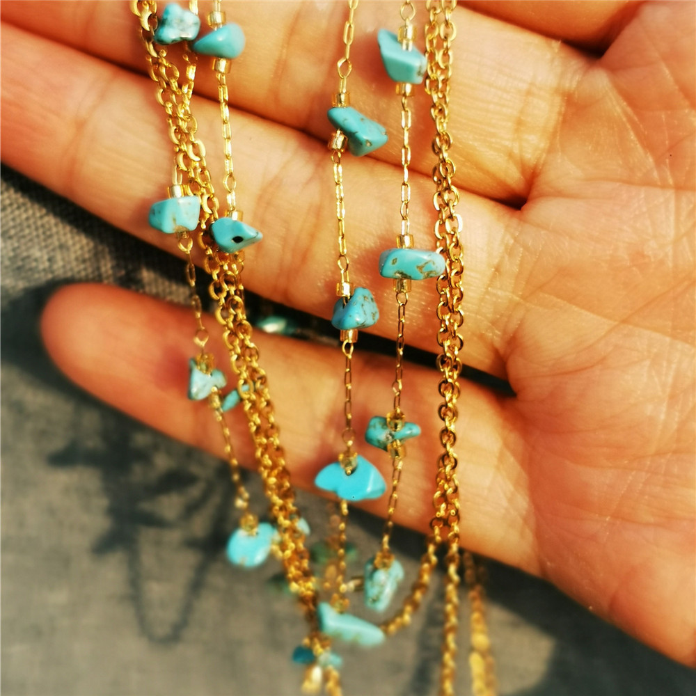 Hot Stainless Steel 18K Gold Plated Natural Stone Waist Chain Body Jewelry Two Layers Sexy Belly Chain for Women