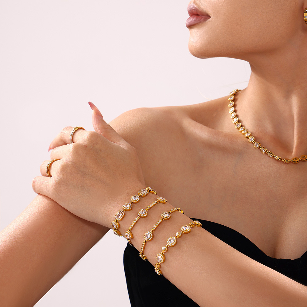 IVIAPRO Elegant Stainless Steel Tarnish Free Jewelry 18K Gold Plated Shining Heart Cubic Zircon Tennis Chain Bracelets for Women