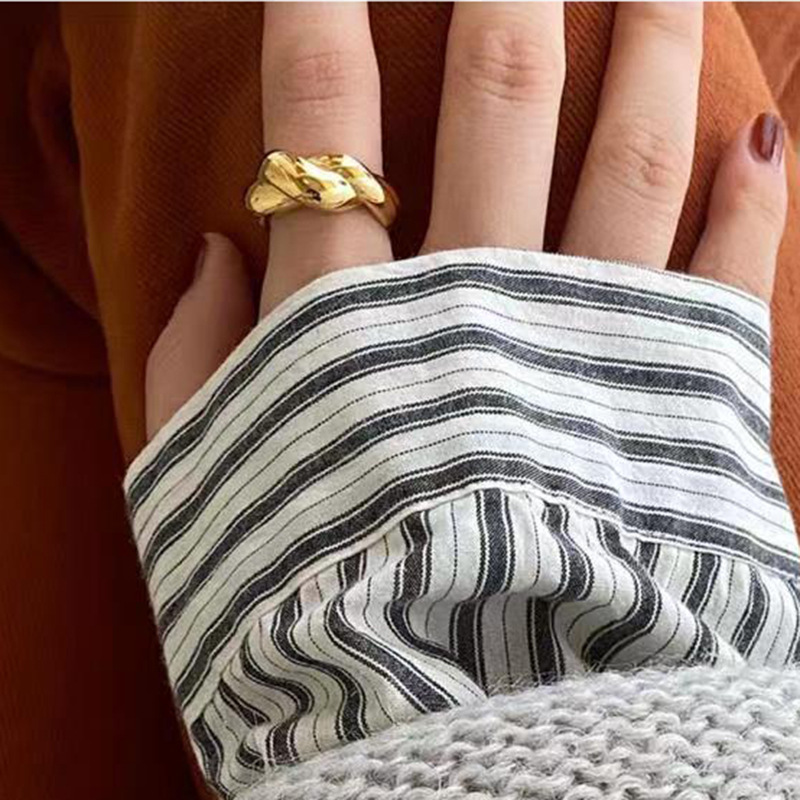 Fashion Jewelry Wholesale 18K Gold Plated Tarnish Free Gradient Rope Knot Stainless Steel Rings for Women Statement Rings