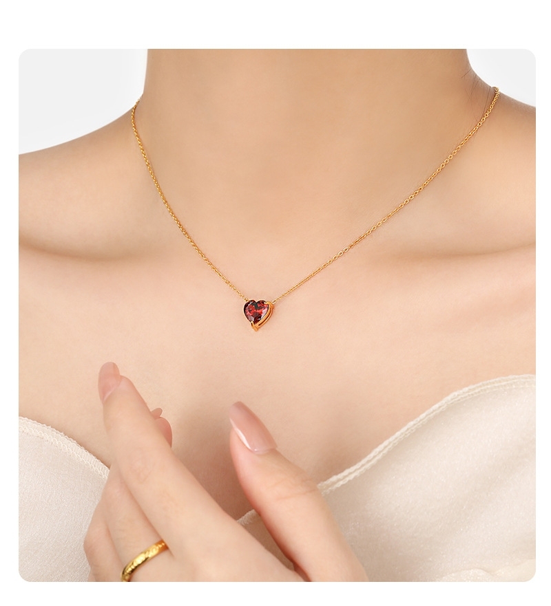 IVIAPRO Trendy Jewelry 18K Gold Plated Stainless Steel Necklace Heart Zircon Pendant Necklace for Women