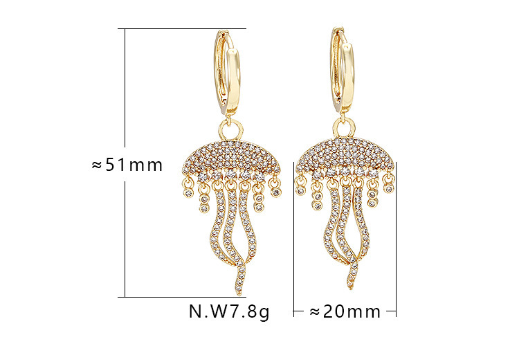 Fashion Jewelry 18K Gold Plated Cubic Zircon Jellyfish Pendant Hoop Earrings for Women
