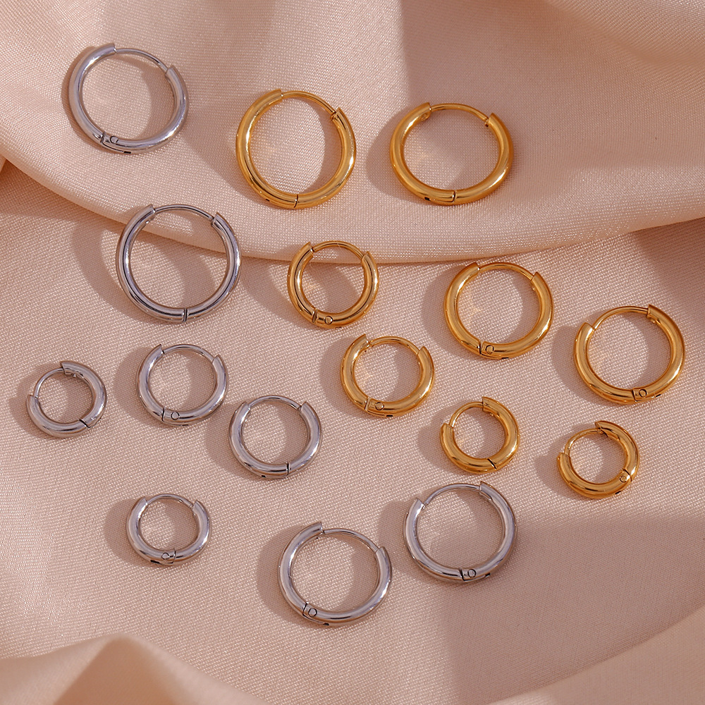 Hot Selling Fashion Tarnish Free Minimalist Style 18K Gold Plated Stainless Steel 10mm 12mm 14mm 16mm Hoop Earrings for Women