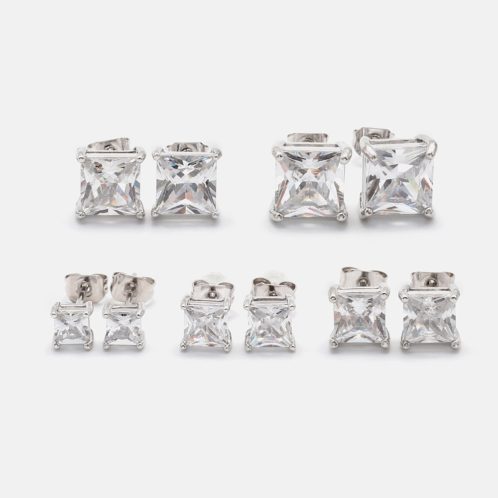 IVIAPRO Simple Stud Earrings Brass Jewelry 18K Gold Plated White Single Stone From 3mm To10mm square Stud Earrings