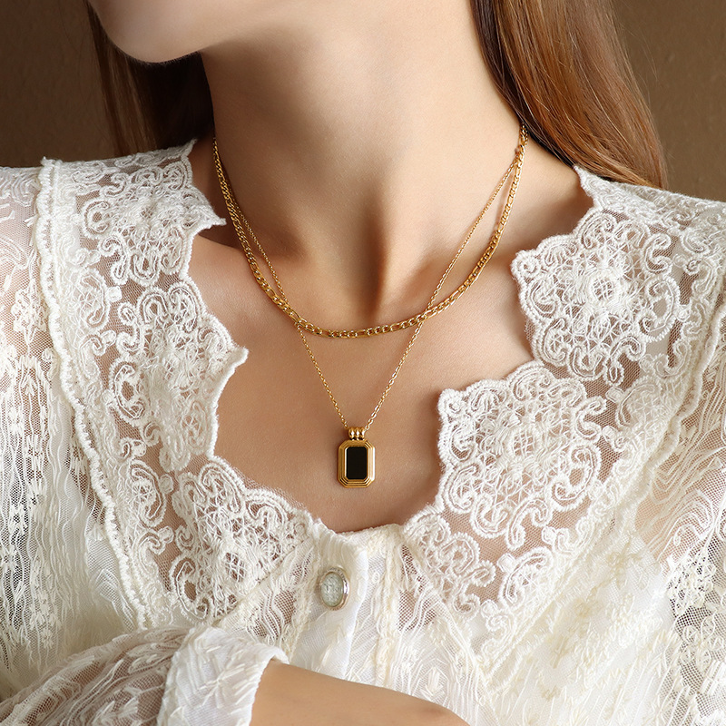 Trendy Wholesale 18K Gold Plated Water Resistant Stainless Steel Jewelry Double Layered Pendant Necklace for Women