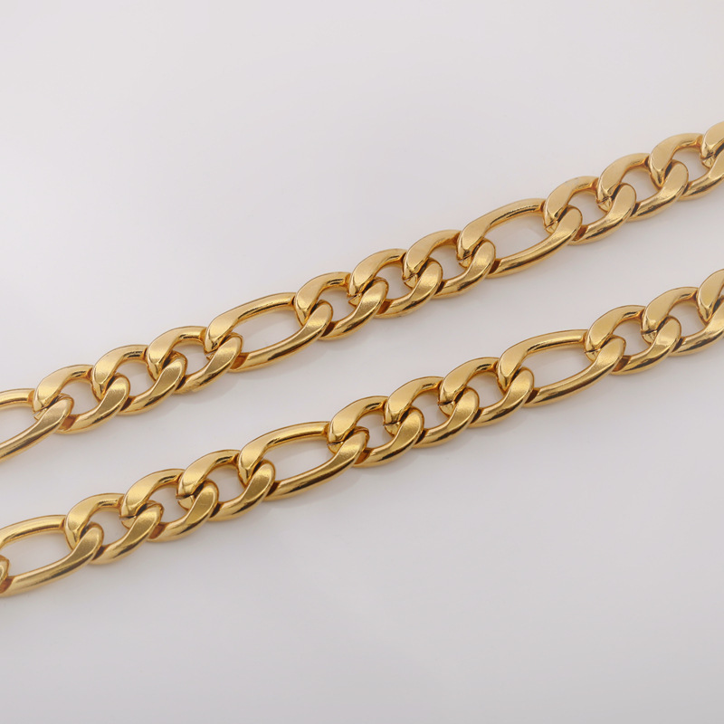IVIAPRO Fashion Jewelry 18K Gold Plated Tarnish Free and Water Resistant Hiphop Style Stainless Steel NK Figaro Chain Necklace