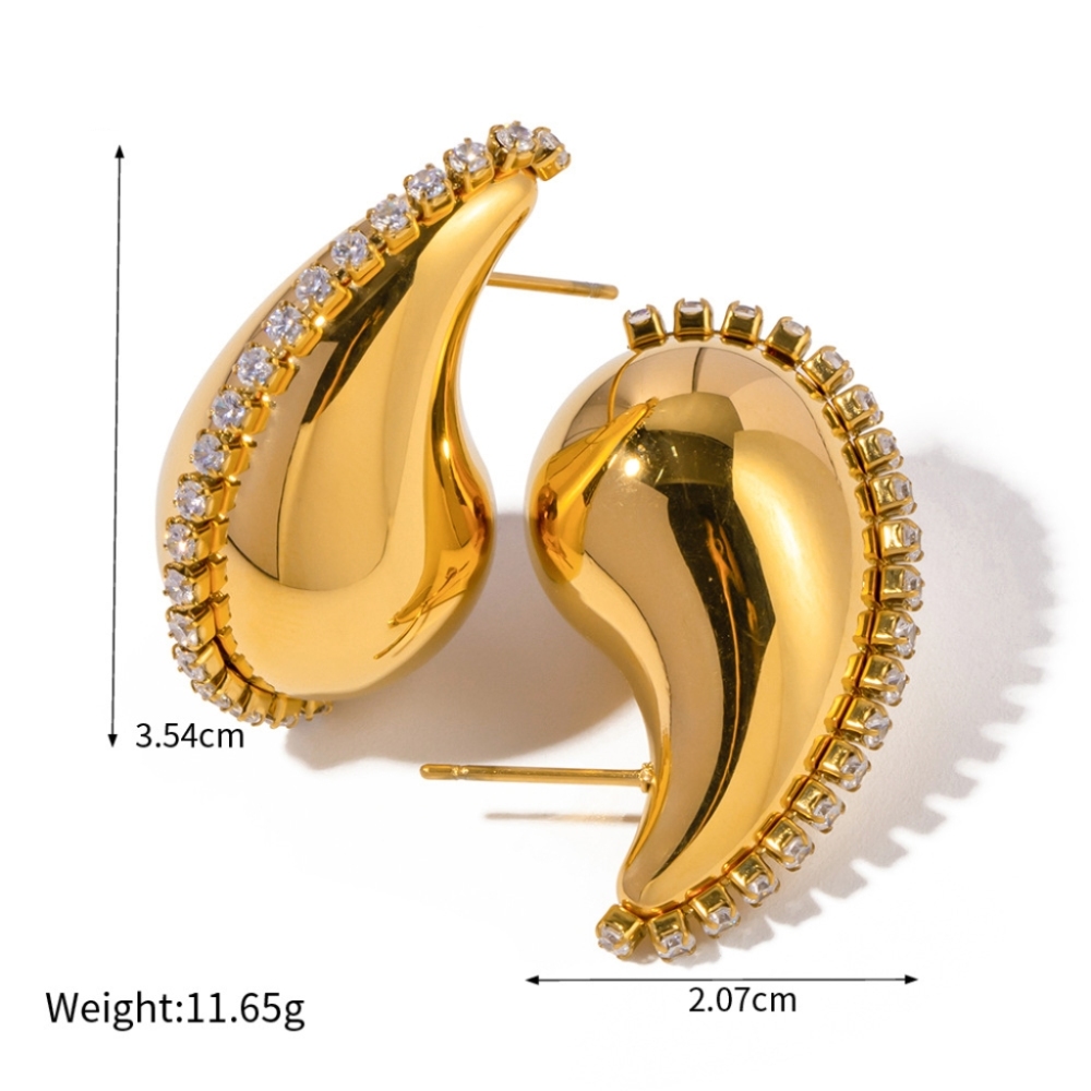 Fashion 18k Gold Plated Jewelry Chunky Earrings Diamond Earrings Inlaid Zircon Tear Drop Hollow Water Drop Earrings Women