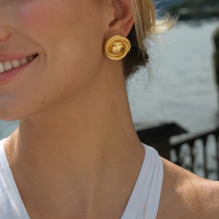 Fashion Jewelry Wholesale Stainless Steel Geometric Round Stud Earring 18K PVD Gold Plated Vintage Stud Earrings for Women