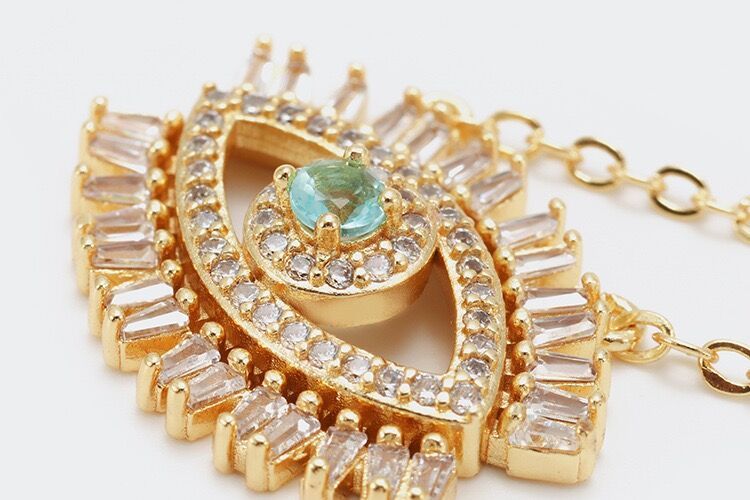 IVIAPRO Fashion Jewelry Hot Sale Brass with 18K Gold Plated Cubic Zircon Evil Eye Pendant Necklace for Gift