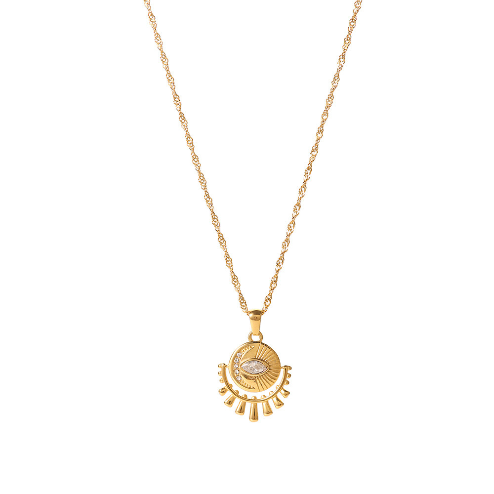 Fashion Jewelry Trendy Non-tarnish & Waterproof 18K Gold Plated Stainless Steel CZ Evil Eye Pendant Necklace